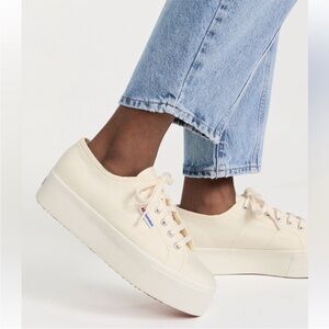 Superga Women's 2790 Beige-Natural Canvas Platform Sneaker—7.5